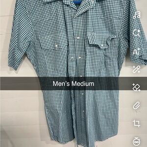 Wrangler Men's Blue and White Checkered Dress Shirt